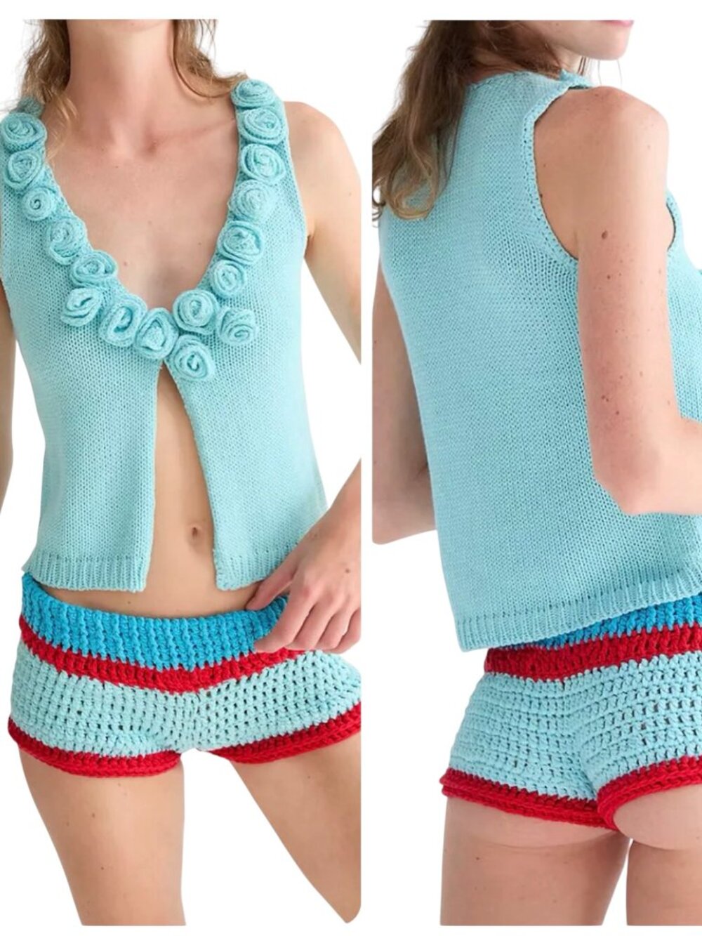 Tach Clothing Brunilda Handmade Cotton Knit Rosette Tank Top NWT L